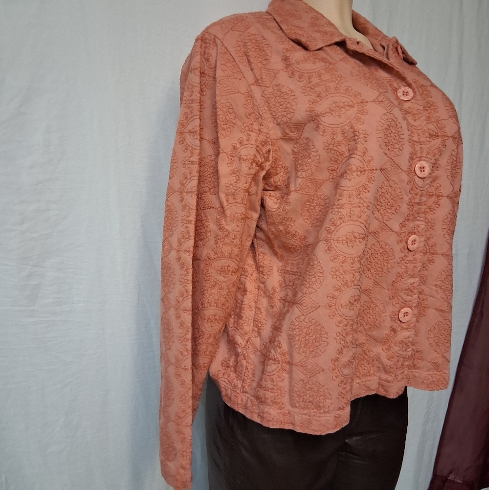 KEREN hart  Vintage Coral Textured Blouse Size M - Picture 8 of 16